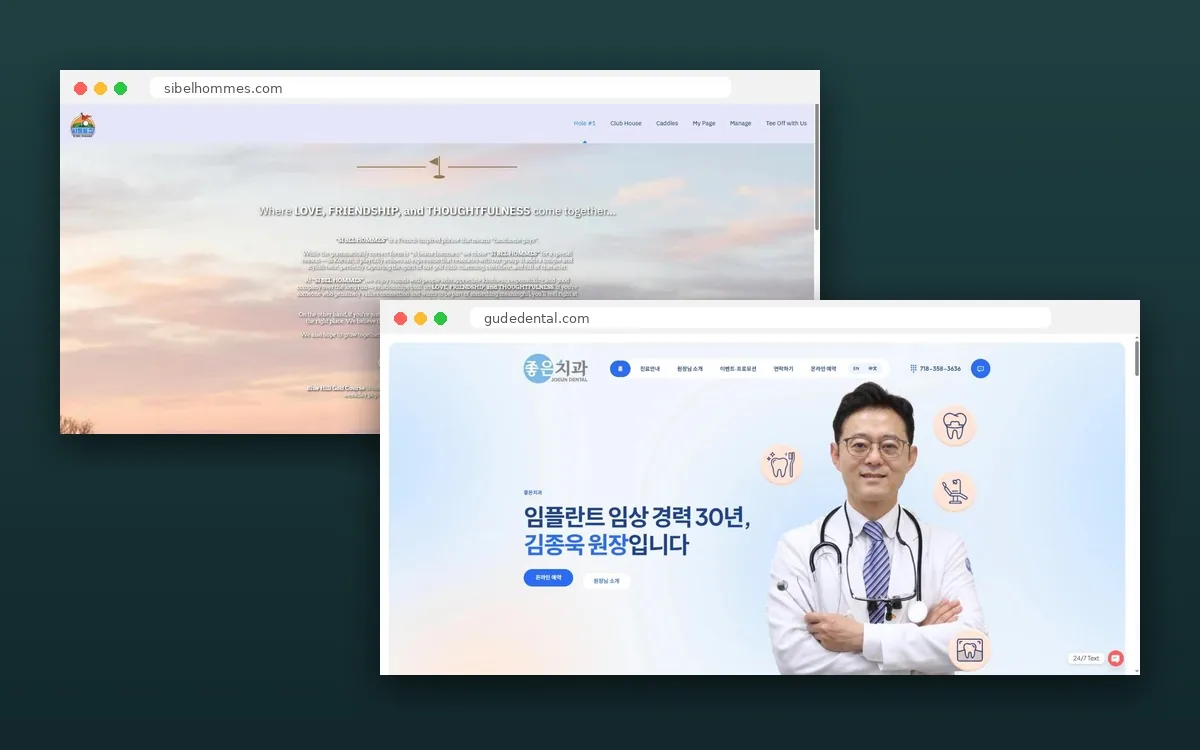 Two sites I built — a golf club site and a dental practice site